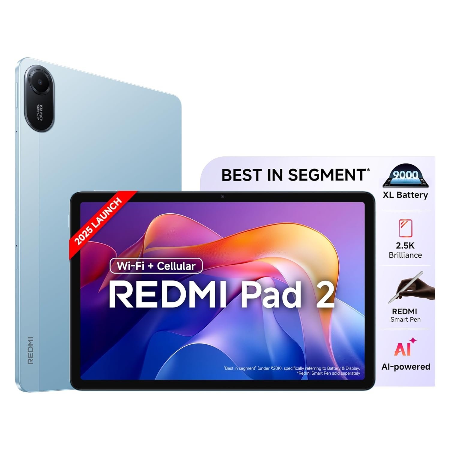 71MZu6DzmL._SL1500_.jpg Redmi Pad 2 Wi-Fi + Cellular, Active Pen Support, 27.94cm(11") Model - Image 1